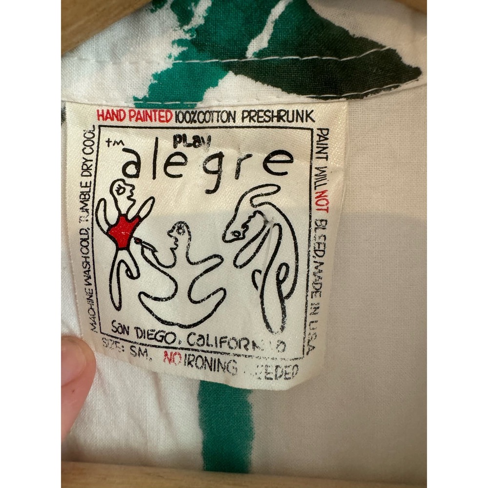 Play Alegre VINTAGE 90s Handpainted 100% cotton button down short sleeve shirt S - Picture 7 of 10